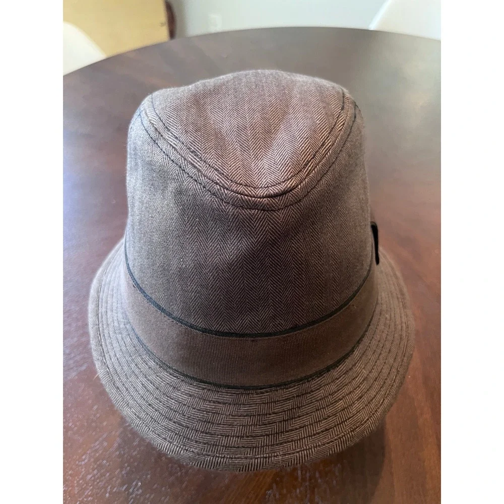 Dorfman Milano Brown Herringbone Fedora Hat Mens Large Stingy Brim Trilby Cap